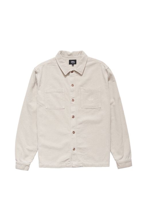 Stussy Mens Henry Cord LS Shirts White - ILSWF8645